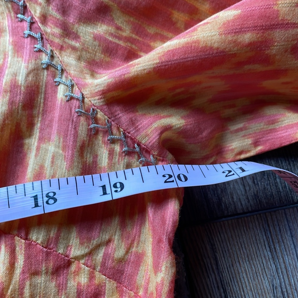 Eddie Bauer Peasant Tunic Blouse Pink Orange Tie Dye Split Neck 3/4 Sleeve - Picture 7 of 8